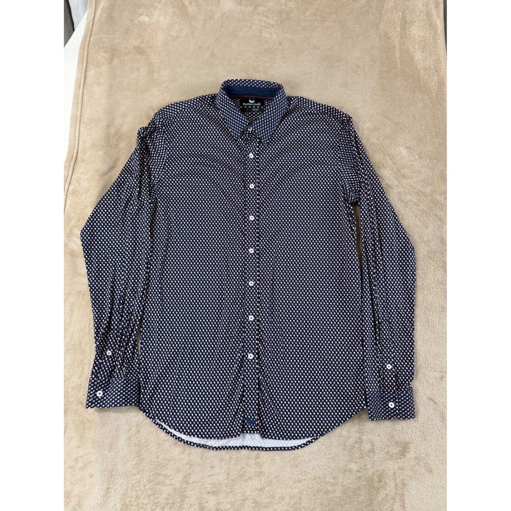 Buttercloth Button Up Shirt Paisley Pattern Men's Large Tall Fit Navy Blue EUC